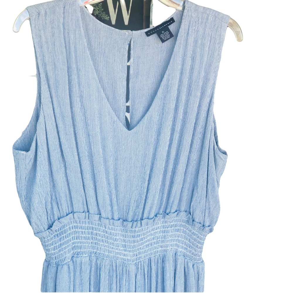 Grace Elements Women’s Silver Blue Pencil Stripe Sleeveless Jumpsuit Size XL - Picture 14 of 16